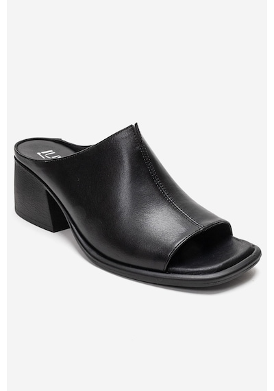 Luvishoes Sorex Siyah Cilt Hakiki Deri Kadın Kalın Topuklu Terlik