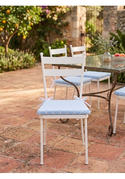 2 Adet 40x40 Cm Mavi Bağcıklı Sandalye Minderi Pamuk Polyester Mutfak Ve Bahçe Minderi