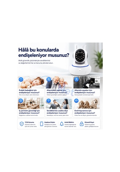 Uninet Wifi Akıllı Ev Kamerası Uzaktan Izleme, Gece Görüşü Ve Sesli Iletişim 355 Derece Döner Özellikli Ptz Kamera