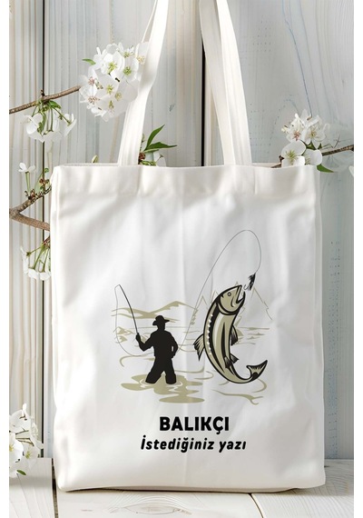 Art Hediye Balıkçı Baskılı Bez Omuz Çantası Kişiye Özel Model 5 Çok Renkli