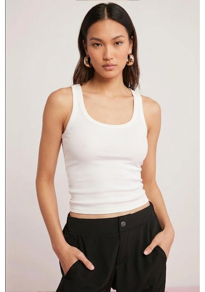Fit Women Pamuklu Kadın Fitilli Görünümlü Kalın Askılı Basic Atlet 4624-beyaz