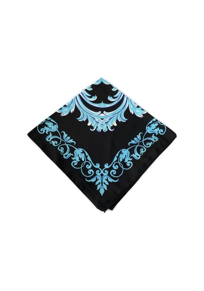Tikitonki Etnik Çiçek Desenli Siyah Saten Eşarp - 90x90 Siyah Siyah