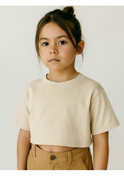 R.g Kız Çocuk Pamuklu Basic Crop T-shirt-15860 Bej