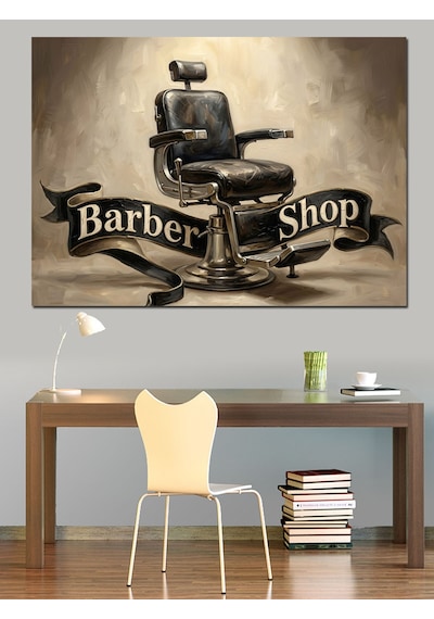 Barber Shop Nostaljik Berber Koltuğu Dekoratif Kanvas - Mdf Ahşap Tablo