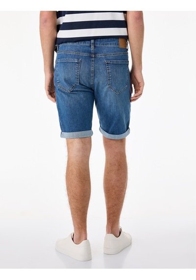 Koton Normal Bel Pamuklu Bermuda Slim Fit Jean Şort Koyu İndigo 6sam40285nd
