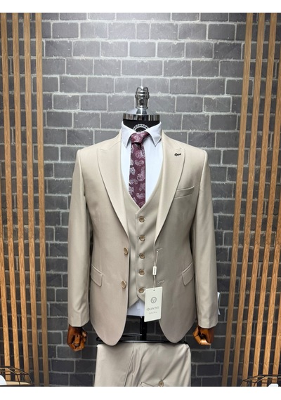 Dupont Classics Erkek Slim Fit 6 Drop Sivri Yaka Yelekli Poliviskon Çift Yırtmaç Takım Elbise Bej Dupont Classics Erkek Slim Fit 6 Drop Sivri Yaka Yelekli Poliviskon Çift Yırtmaç Takım Elbise Bej