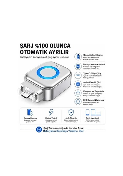 Akım Korumalı Type-c Akıllı Şarj Ayırıcı Otomatik Şarj Kesici Batarya Koruma Adaptörü Hızlı Şarj Des