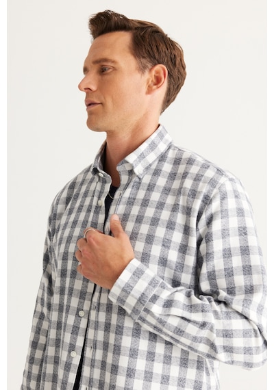 AC&Co / Altınyıldız Classics Erkek Ekru Lacı Comfort Fit Rahat Kesim Düğmeli Yaka Flanel Oduncu Gömlek Ekru - Lacivert AC&Co / Altınyıldız Classics Erkek Ekru Lacı Comfort Fit Rahat Kesim Düğmeli Yaka Flanel Oduncu Gömlek Ekru - Lacivert