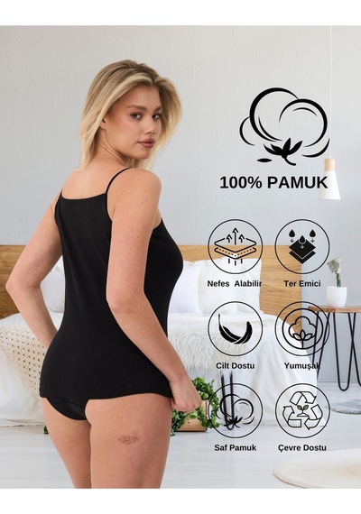 Alya Underwear %100 Pamuk Kumaşlı İp Askılı Kadın Atlet Jakarlı Ribana Kalp İşlemeli 5'li Paket Beyaz Siyah