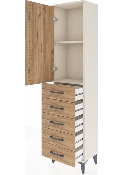 Arges Dolap 2 Raflı 5 Çekmeceli Tek Kapaklı 44x30x182 Aytaşı-çam Aytaşı