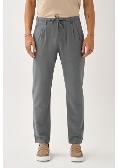 Alexandergardi Regular Fit Beli Lastikli Keten Pantolon gri