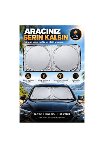 Robeve Araç Ön Cam Güneşliği Katlanabilir Reflektif Tasarım - Güneş Ve Isı Koruyucu Oto Güneşlik, Direksiyon Torpido Konsol Koruyucu Araba Aksesuarı Araba Güneşlik Araç Güneşlik Oto Perde Araç Perde