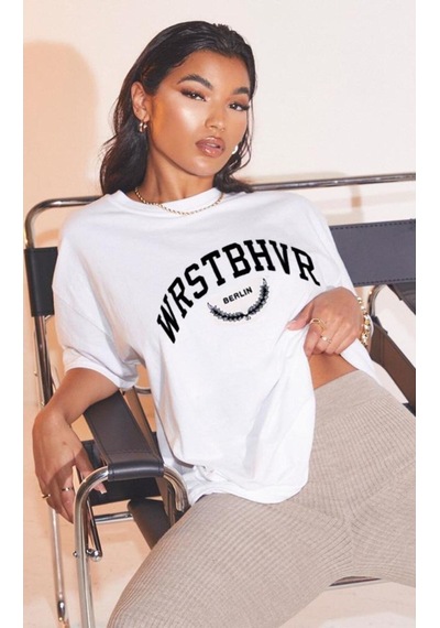 Flood Of Style Kadın Beyaz Bhvr Baskılı Tshirt