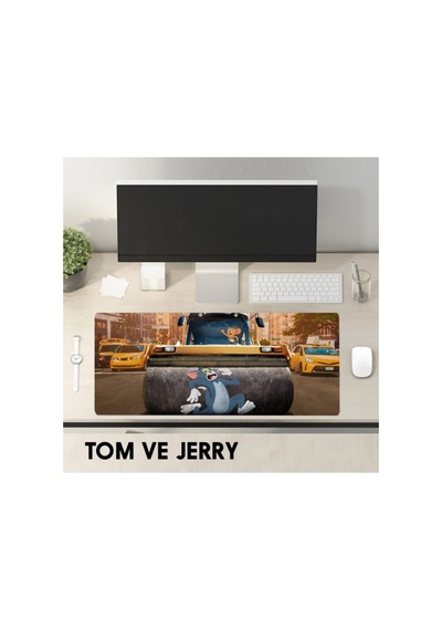 80x30 Cm Tom Ve Jerry Kaymaz Taban 3mm Dikişli Oyuncu Gaming Oyuncu Mouse Pad