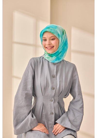 Silk Home Olinda İpek Eşarp 47004-14 Gümüş, Patina, Turkuaz, Yeşil