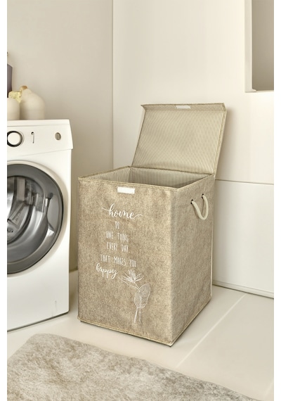Meleni Home 2'li Set Keçe Kapaklı Kirli Çamaşır Sepeti - Çok Amaçlı Saklama Kutusu Mega Hurç 55 X 41 X 30 Cm Diğer