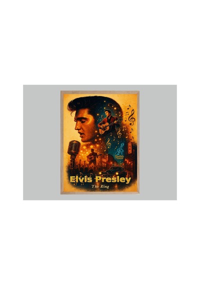 Elvis Presley Doğal Ahşap Çerçeveli Tek Parça Dekoratif Tablo Çok Renkli - 820341550 Çok Renkli