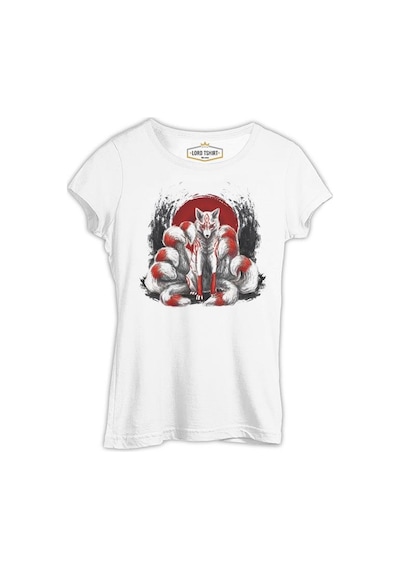 Japon - Kitsune Tilki Beyaz Kadın Tshirt 001