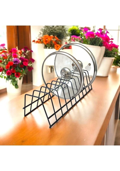 Tabaklık Rafı- Tencere Kapak Düzenleyici-tabak Kurutmalık -10 Bölmeli Siyah Stand Metal 34 X 25 Siya Diğer