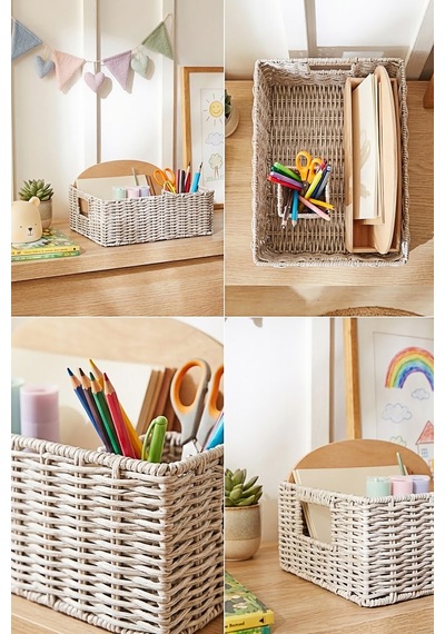 Ocean Home Textile Çocuk Odası Yıkanabilir Gri Pp Rattan Sepet 33 X 23 X 11 Cm