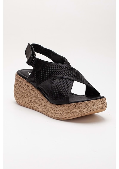 Analin Shoes Kadın Hakiki Deri Çapraz Bantlı Cırtlı Sandalet Siyah