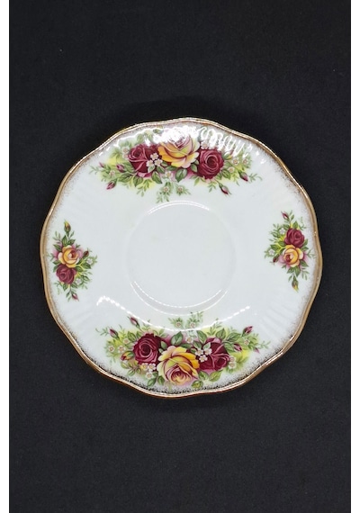 Rosina China Queen's Sarı Kırmızı Çiçekli Fincan Tabağı 12.5 Cm