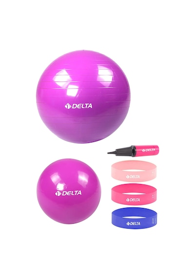 Delta- 55 cm-20 cm Pilates Topu 3'lü Squat Bandı Egzersiz Direnç Lastiği Pilates Topu Pompası Seti