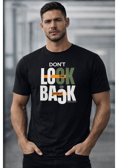 Herkesemoda Lock Back Yazı Detaylı Basic T-shirt Siyah
