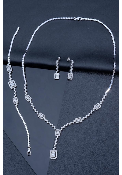 925 Ayar Gümüş Kadın Baget Taşlı Elegant Set