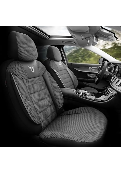 Ayrex Toro Design Ortopedik Ekstra Destekli Oto Koltuk Kılıfı Özel Pamuklu Kumaş Tam Set - Siyah-gri Diğer