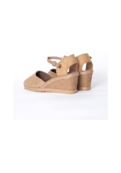 Star Tombis Gerçek Elişi Hasır Rengi Topuğu Açık Keten Espadril Dolgu Topuk Handmade Hasır