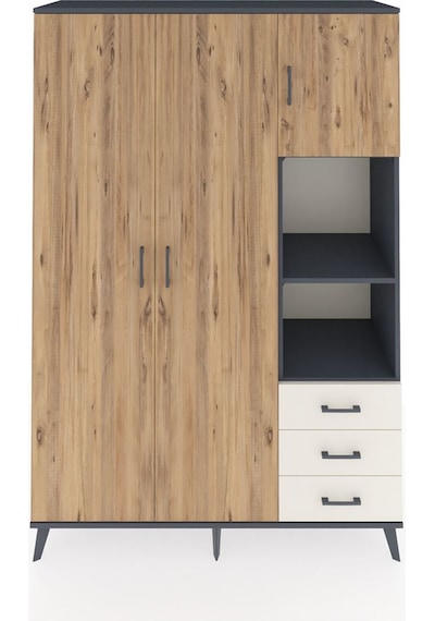 Hyperion Dolap 5 Raflı 3 Çekmeceli Tek Askılı 132x44x195 Antr... Antrasit