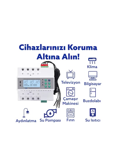 Tomzn Akıllı Trifaz Kaçak Akım Koruma Özellikli Voltaj Ve Akım Koruyucu Röle 63a Wifi Özellikli