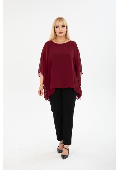 Büyük Beden Şifon Bluz 29e-2400 Bordo