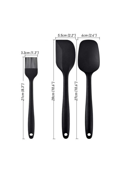 Isıya Dayanıklı Yanmaz Yapışmaz Silikon Spatula Seti 3 Parça Siy