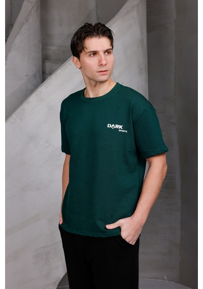 Erkek Baskılı Oversize Bisiklet Yaka 2 İki İplik Kompakt T-shirt Nefti