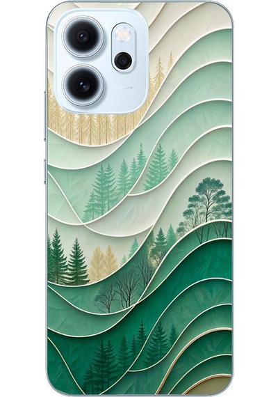 Oppo Reno 14f Uyumlu Beyaz Çizgili Orman Baskılı Silikon Kılıf Renkli