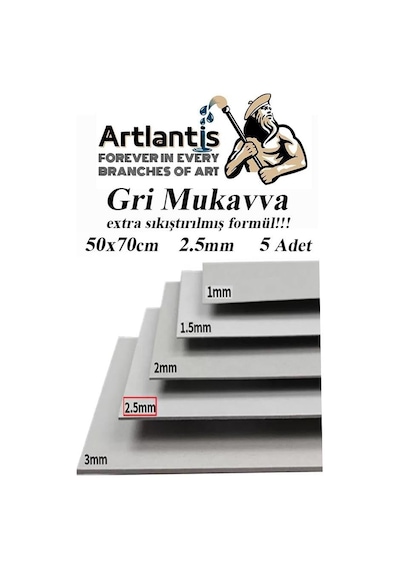 Mukavva Gri 2.5 Mm 50x70 Cm 5 Adet Sert Karton Ekstra Sıkıştırılmış 50 70 Mukavva Gri Renkli 1