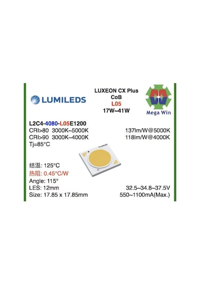 Philips Lumileds Cob Led 30-40w Luxeon Cx Plus Renk Sıc.5000k