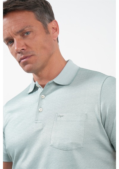 Yeşil-beyaz Kendinden Desenli Polo Yaka Kısa Kol Cepli Comfort Fit Pamuklu Tişört 1011260152 Yeşil - Beyaz