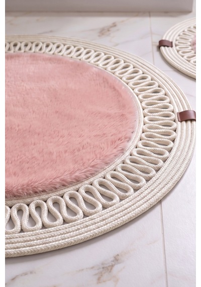 Banyo Paspası Takımı 60x100+60x60 Cm İç Trikot Pembe & Krem