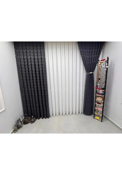 Nivemeshome Mayıs 1-027p Yarı Desen Ekru 1/2,5 Pileli Tül Perde