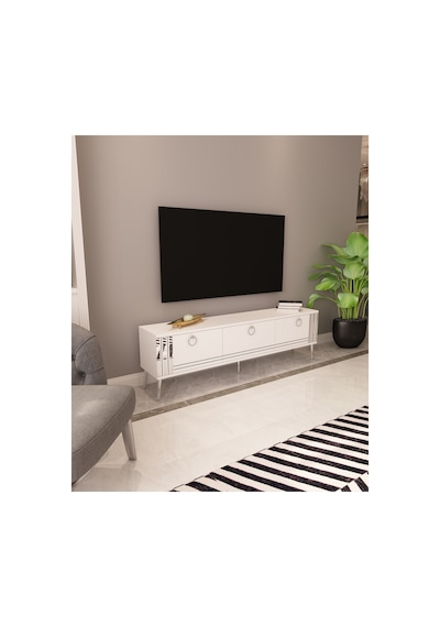 Lora 150 Cm Tv Ünitesi Tv Sehpası Beyaz - Gümüş Beyaz