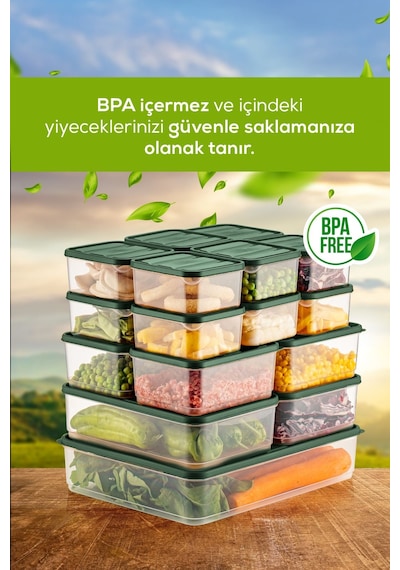 Vienev Buzdolabı Düzenleyici Organizer Mikrodalgaya Uygun Difriz Saklama Kabı Yeşil 19'lu