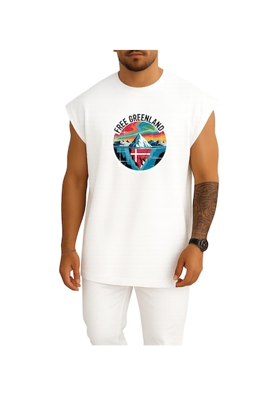 Bahriyeli Collection Oversize Özgür Grönland Göğüs Baskılı Atlet Beyaz