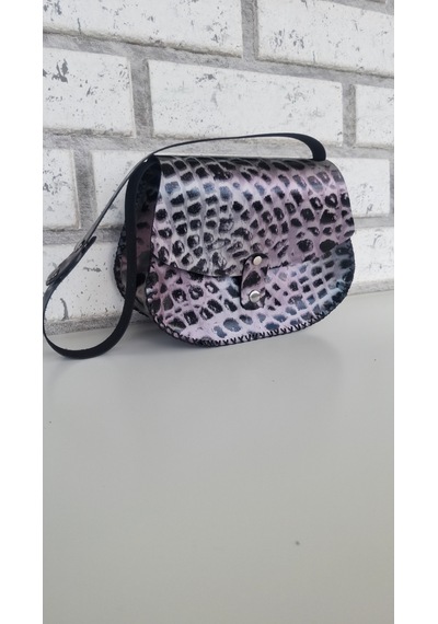Medorya Design Mor Mavi Işıltılı Leopar Rugan Hakiki Deri Mini Çanta