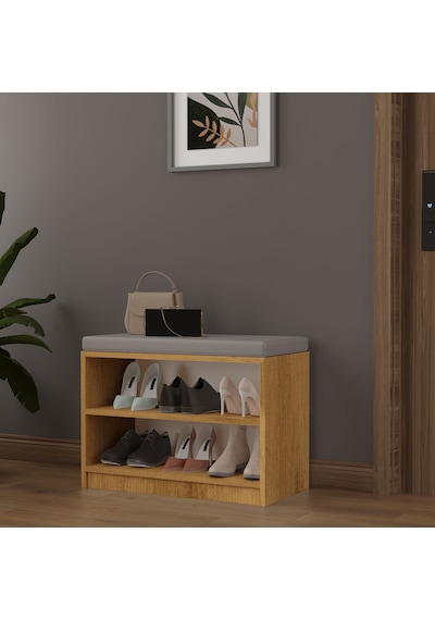 Asra Trend Puflu Ayakkabılık PUF02 %100 MDF 2 Raflı Oturaklı Antre Düzenleyici Petra