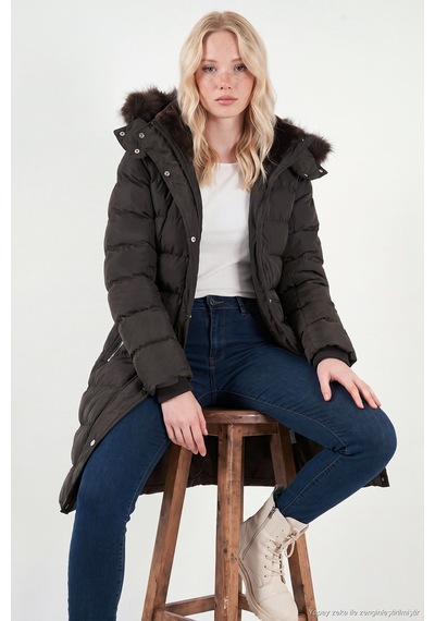 Lela Regular Fit Çıkarılabilir Kapüşonlu Fermuarlı Cepli Şişme Mont Kadın Mont 497emily Kahve