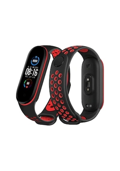 Newface Xiaomi Mi Band 6 Spor Delikli Kordon Semeglbl - 25 - Siyah-kırmızı