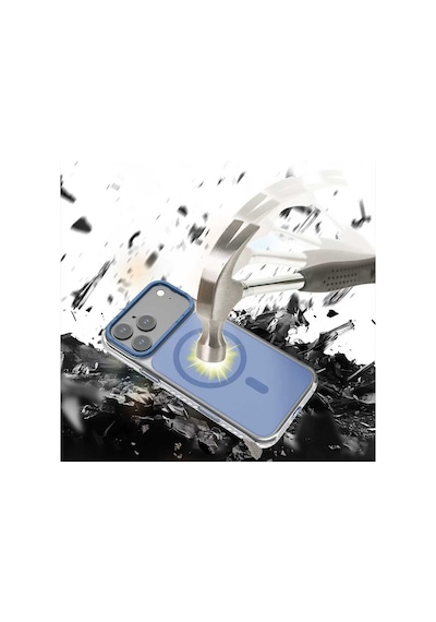 Apple iPhone 17 Pro Max Kılıf M-safe Uyumlu Metal Kamera Çerçeveli Airbag Lenyes Ck221 Sert Pc Kapak Mavi Mavi